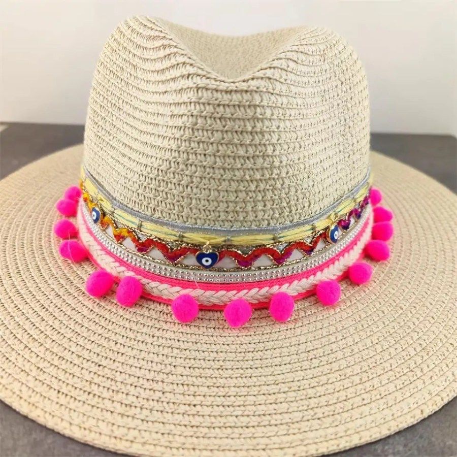 Sombrero borlas fucsias
