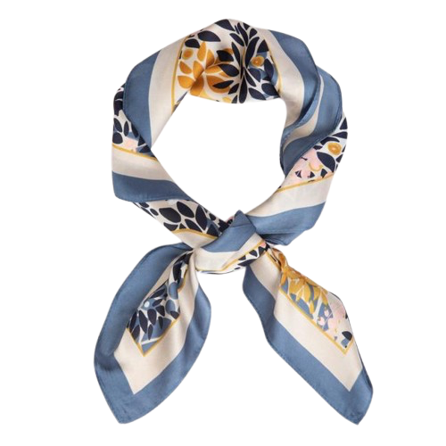 Pañuelo celeste con flores 70x70