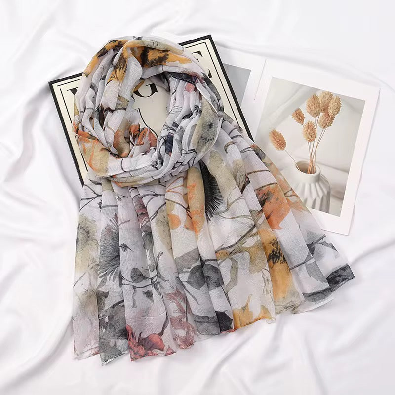 Pashmina flores marrones